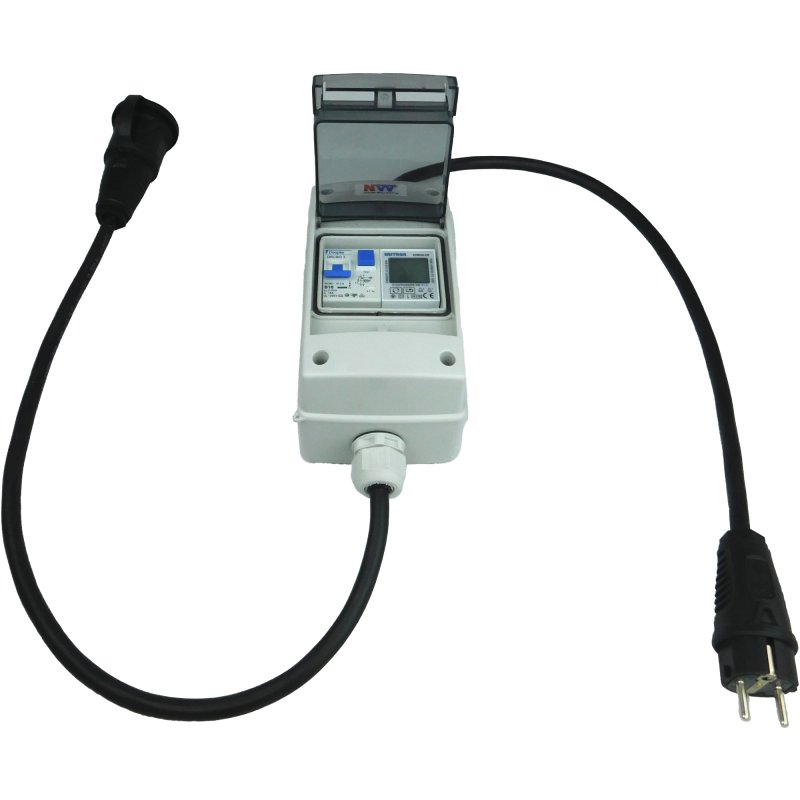 230V Schuko - mobiler digitaler Stromzähler - geeicht - (mit Reset) inkl. FI/LS B16A 30mA IP54